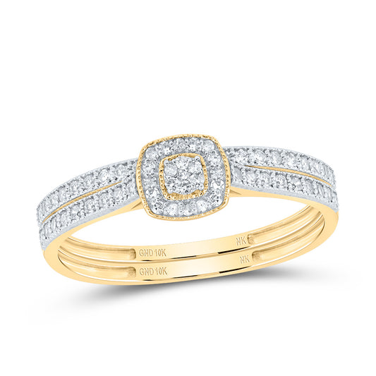 10kt Yellow Gold His & Hers 1/2 Cttw Diamond Cushion Bridal Wedding Ring Band Set, Women Size: 5-9, Men Size: 8-12