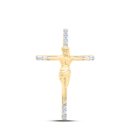 10kt Yellow Gold 1/10 Cttw Diamond Jesus Cross Pendant
