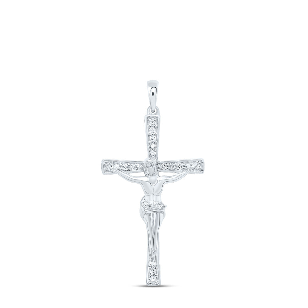 Sterling Silver 1/10 Cttw Diamond Jesus Cross Pendant