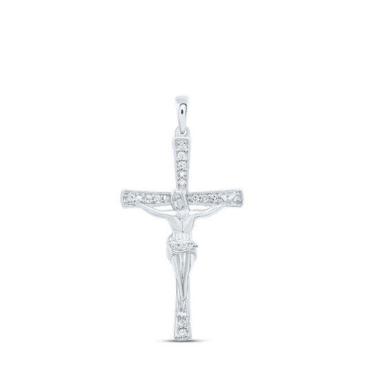 Sterling Silver 1/10 Cttw Diamond Jesus Cross Pendant