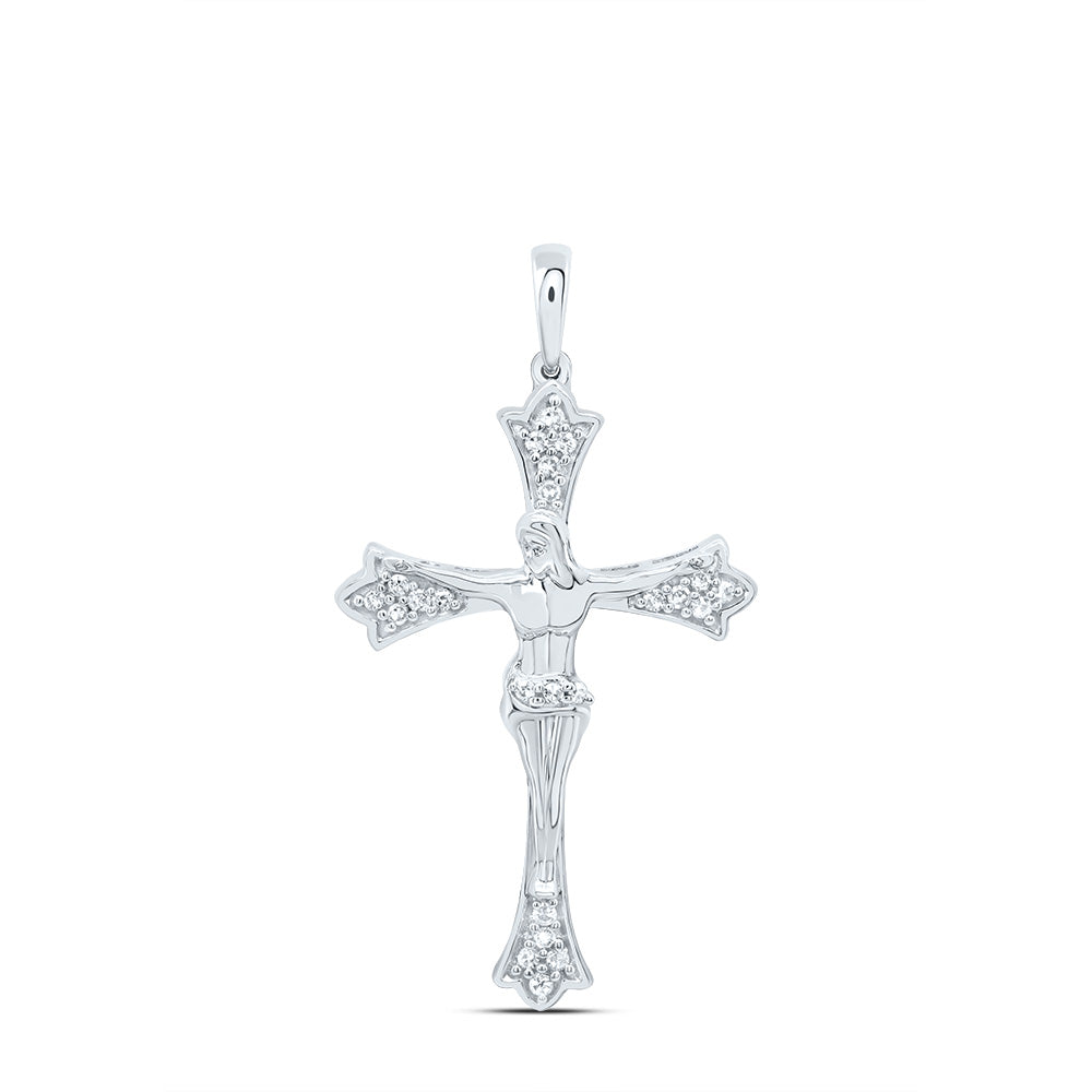 Sterling Silver 1/8 Cttw Diamond Jesus Cross Pendant