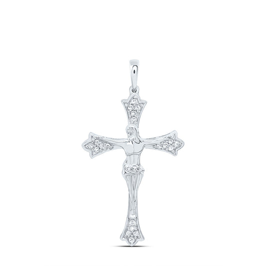 Sterling Silver 1/8 Cttw Diamond Jesus Cross Pendant