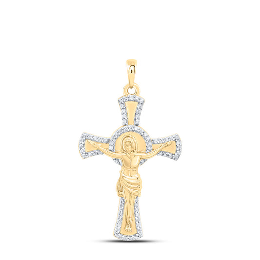 10kt Yellow Gold 1/5 Cttw Diamond Jesus Cross Pendant