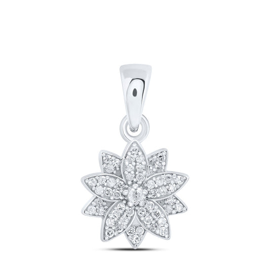 Sterling Silver 1/8 Cttw Diamond Flower Pendant