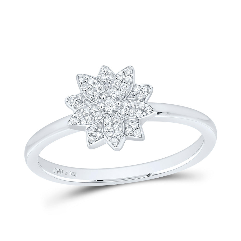 Sterling Silver 1/8 Cttw Diamond Wedding Engagement Anniversary Flower Ring, Women Size: 5-9