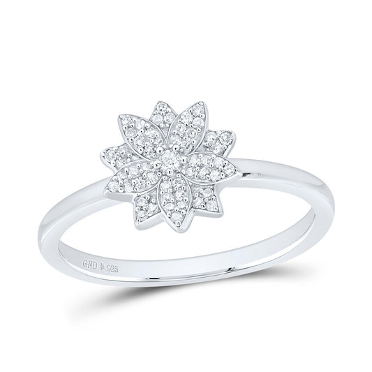 Sterling Silver 1/8 Cttw Diamond Wedding Engagement Anniversary Flower Ring, Women Size: 5-9