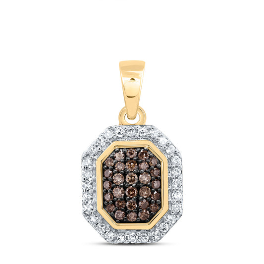 10kt Yellow Gold 1/4 Cttw Diamond Octagon Cognac Natural Pendant