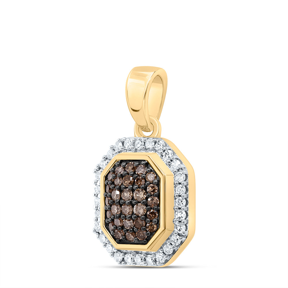 10kt Yellow Gold 1/4 Cttw Diamond Octagon Cognac Natural Pendant