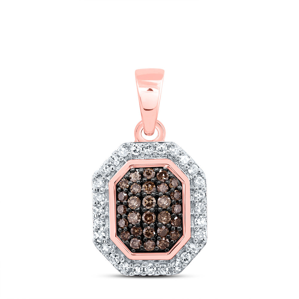 10kt Rose Gold 1/4 Cttw Diamond Octagon Cognac Natural Pendant