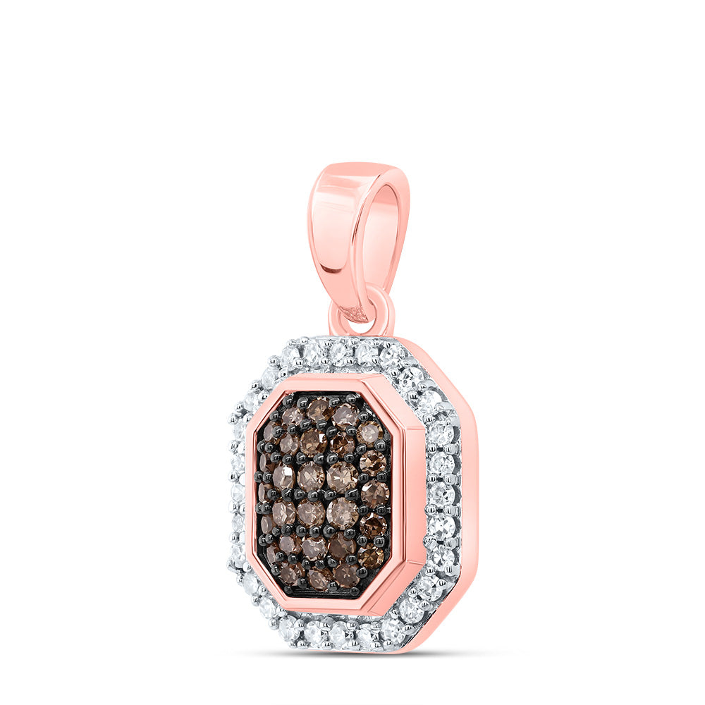 10kt Rose Gold 1/4 Cttw Diamond Octagon Cognac Natural Pendant