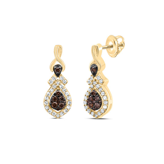 10kt Yellow Gold 1/3 Cttw Diamond Cognac Natural Dangling Earring