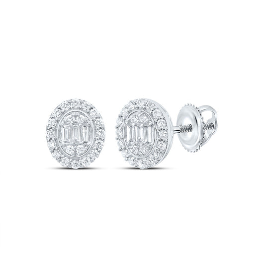 14kt White Gold 1/3 Cttw Diamond Ana M Fashion Oval Stud Earring