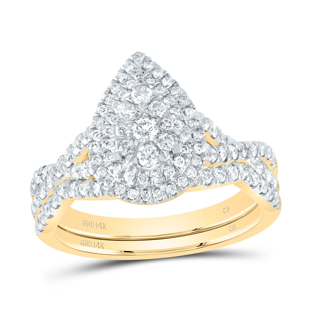 14kt Yellow Gold 1 Cttw Diamond Pear Single Halo Wedding Engagement Anniversary Bridal Set, Women Size: 5-9