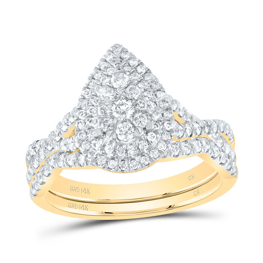 14kt Yellow Gold 1 Cttw Diamond Pear Single Halo Wedding Engagement Anniversary Bridal Set, Women Size: 5-9