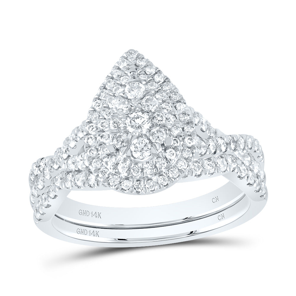 14kt White Gold 1 Cttw Diamond Pear Single Halo Wedding Engagement Anniversary Bridal Set, Women Size: 5-9