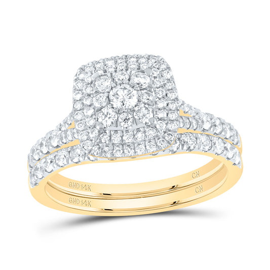 14kt Yellow Gold 1 Cttw Diamond Cushion Single Halo Wedding Engagement Anniversary Bridal Set, Women Size: 5-9