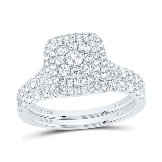 14kt White Gold 1 Cttw Diamond Cushion Single Halo Wedding Engagement Anniversary Bridal Set, Women Size: 5-9