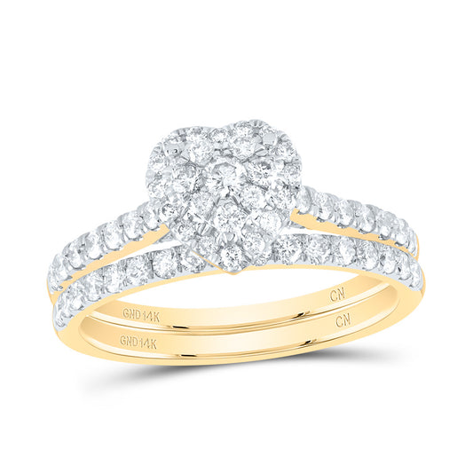 14kt Yellow Gold 7/8 Cttw Natural Diamond Heart Single Halo Wedding Engagement Anniversary Bridal Set, Women Size: 5-9