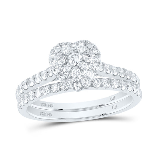14kt White Gold 7/8 Cttw Natural Diamond Heart Single Halo Wedding Engagement Anniversary Bridal Set, Women Size: 5-9