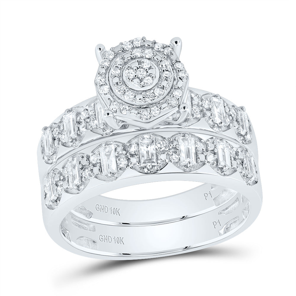 10kt White Gold His & Hers 3/4 Cttw Diamond Round Trio Ring, Women Size: 5-9, Men Size: 8-12