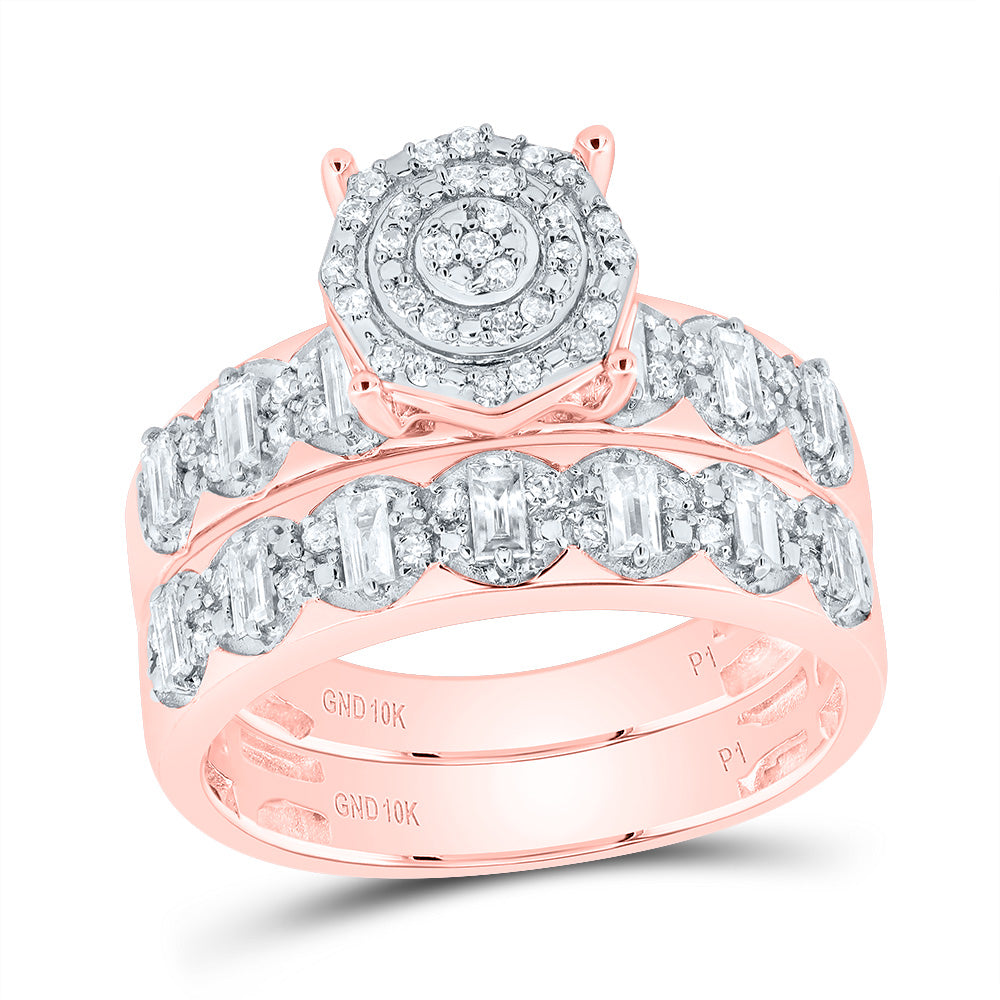 10kt Rose Gold His & Hers 3/4 Cttw Diamond Round Trio Ring, Women Size: 5-9, Men Size: 8-12