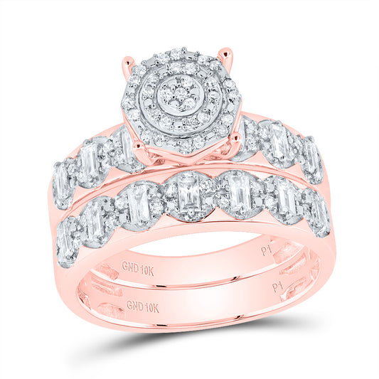 10kt Rose Gold His & Hers 3/4 Cttw Diamond Round Trio Ring, Women Size: 5-9, Men Size: 8-12