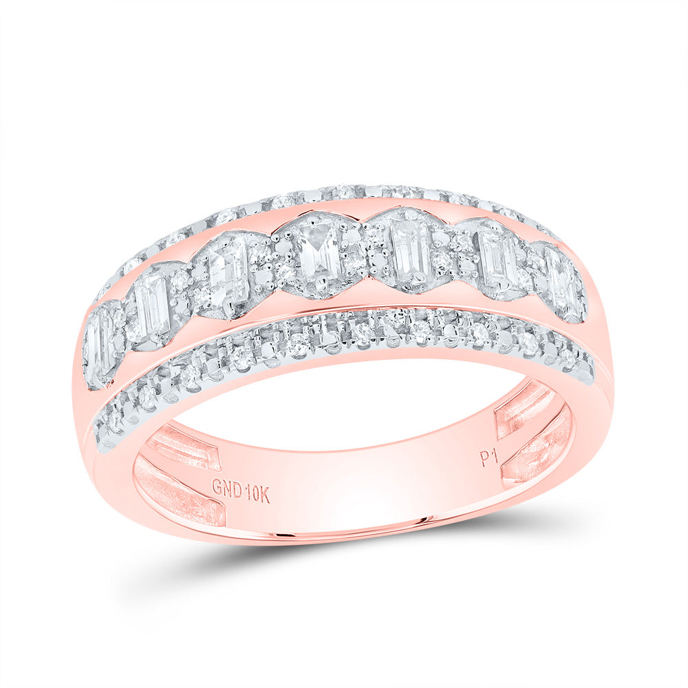 10kt Rose Gold His & Hers 3/4 Cttw Diamond Round Trio Ring, Women Size: 5-9, Men Size: 8-12
