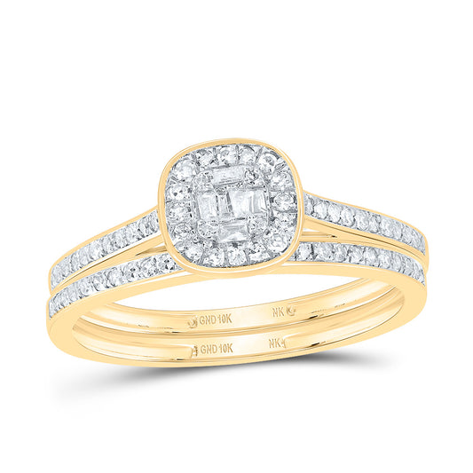 10kt Yellow Gold 1/3 Cttw Diamond Fashion Cushion Wedding Engagement Anniversary Bridal Set, Women Size: 5-9