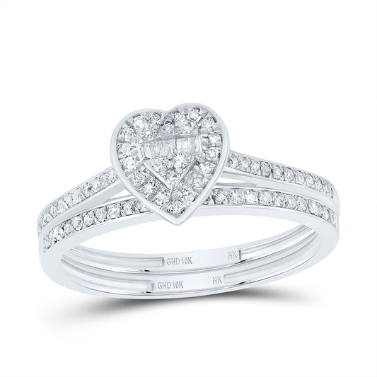 10kt White Gold 1/3 Cttw Natural Diamond Fashion Heart Wedding Engagement Anniversary Bridal Set, Women Size: 5-9