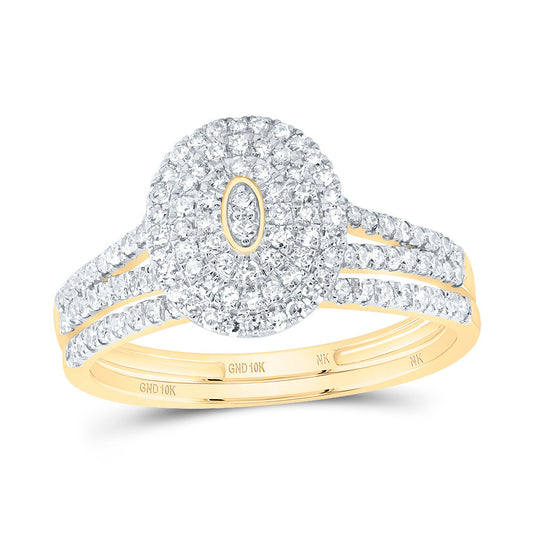 10kt Yellow Gold 1/2 Cttw Diamond Oval Double Halo Wedding Engagement Anniversary Bridal Set, Women Size: 5-9