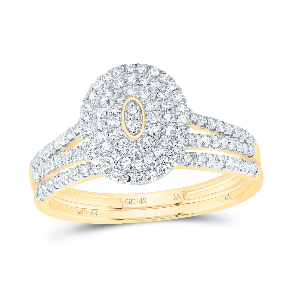 14kt Yellow Gold 1/2 Cttw Diamond Oval Double Halo Wedding Engagement Anniversary Bridal Set, Women Size: 5-9