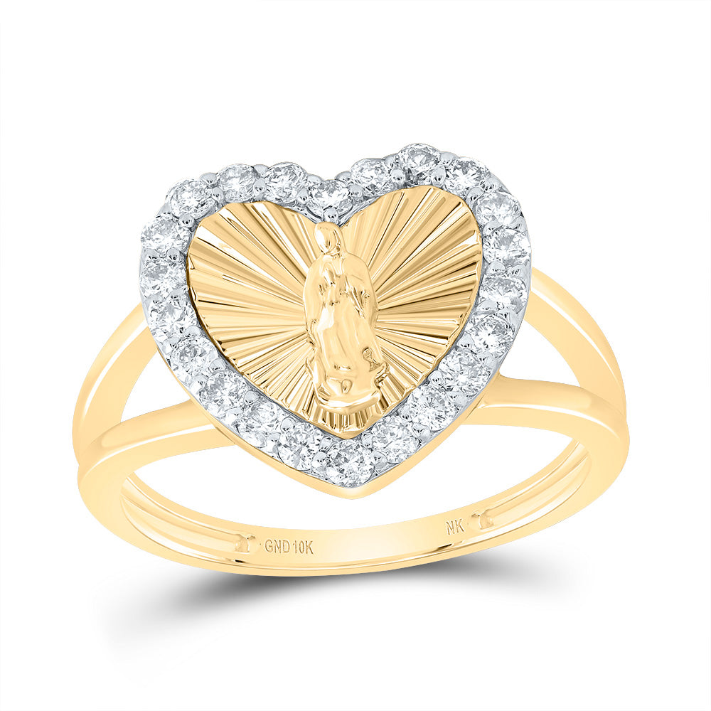 10kt Yellow Gold 1/2 Cttw Natural Diamond Virgin Mother Mary Heart Ladies Wedding Engagement Anniversary Ring, Women Size: 5-9