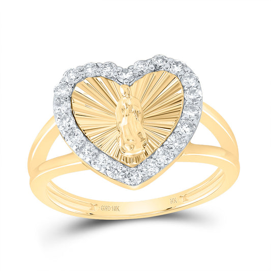 10kt Yellow Gold 1/2 Cttw Natural Diamond Virgin Mother Mary Heart Ladies Wedding Engagement Anniversary Ring, Women Size: 5-9