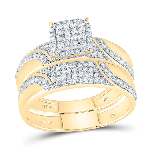 10kt Yellow Gold His & Hers 5/8 Cttw Diamond Ascher Bridal Wedding Ring Band Set, Women Size: 5-9, Men Size: 8-12