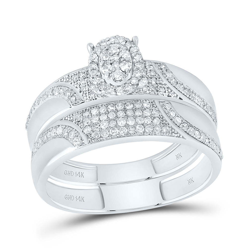 10kt White Gold His & Hers 3/4 Cttw Diamond Oval Bridal Wedding Ring Band Set, Women Size: 5-9, Men Size: 8-12