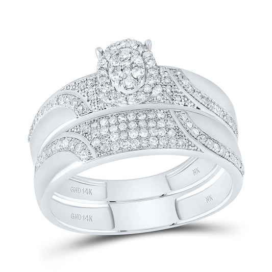 10kt White Gold His & Hers 3/4 Cttw Diamond Oval Bridal Wedding Ring Band Set, Women Size: 5-9, Men Size: 8-12