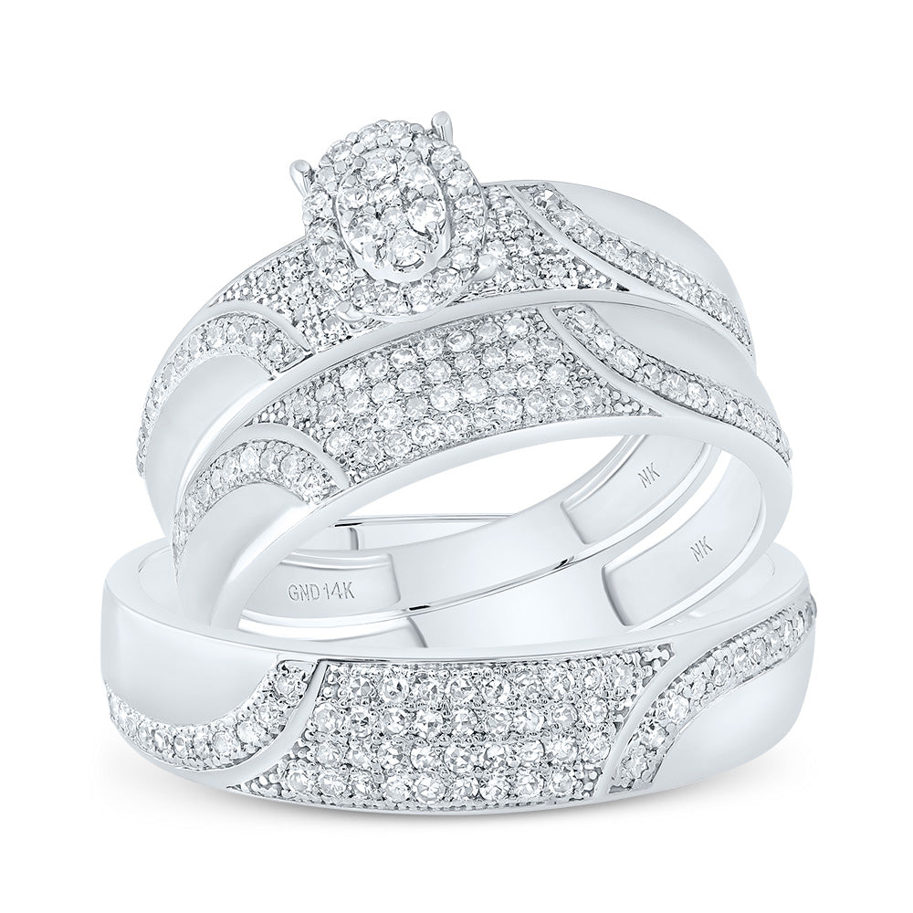 10kt White Gold His & Hers 3/4 Cttw Diamond Oval Bridal Wedding Ring Band Set, Women Size: 5-9, Men Size: 8-12
