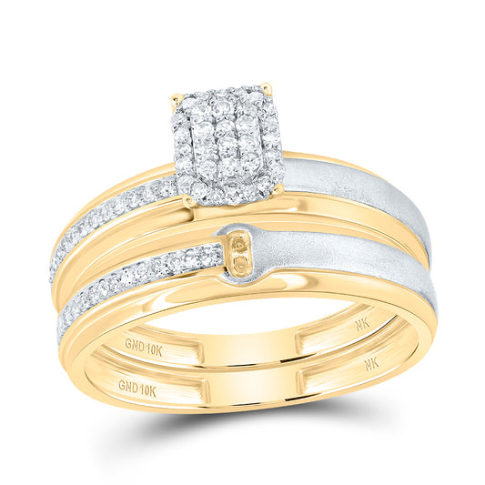 10kt Yellow Gold His & Hers 1/4 Cttw Diamond Emerald Bridal Wedding Ring Band Set, Women Size: 5-9, Men Size: 8-12
