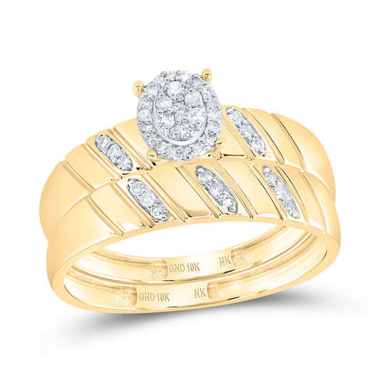 10kt Yellow Gold His & Hers 1/5 Cttw Diamond Oval Bridal Wedding Ring Band Set, Women Size: 5-9, Men Size: 8-12