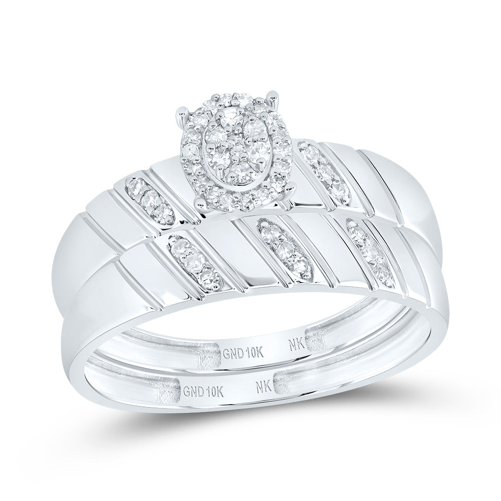 10kt White Gold His & Hers 1/5 Cttw Diamond Oval Bridal Wedding Ring Band Set, Women Size: 5-9, Men Size: 8-12