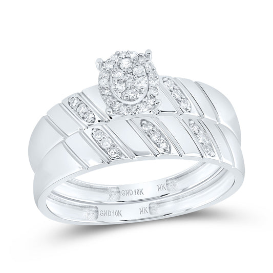10kt White Gold His & Hers 1/5 Cttw Diamond Oval Bridal Wedding Ring Band Set, Women Size: 5-9, Men Size: 8-12