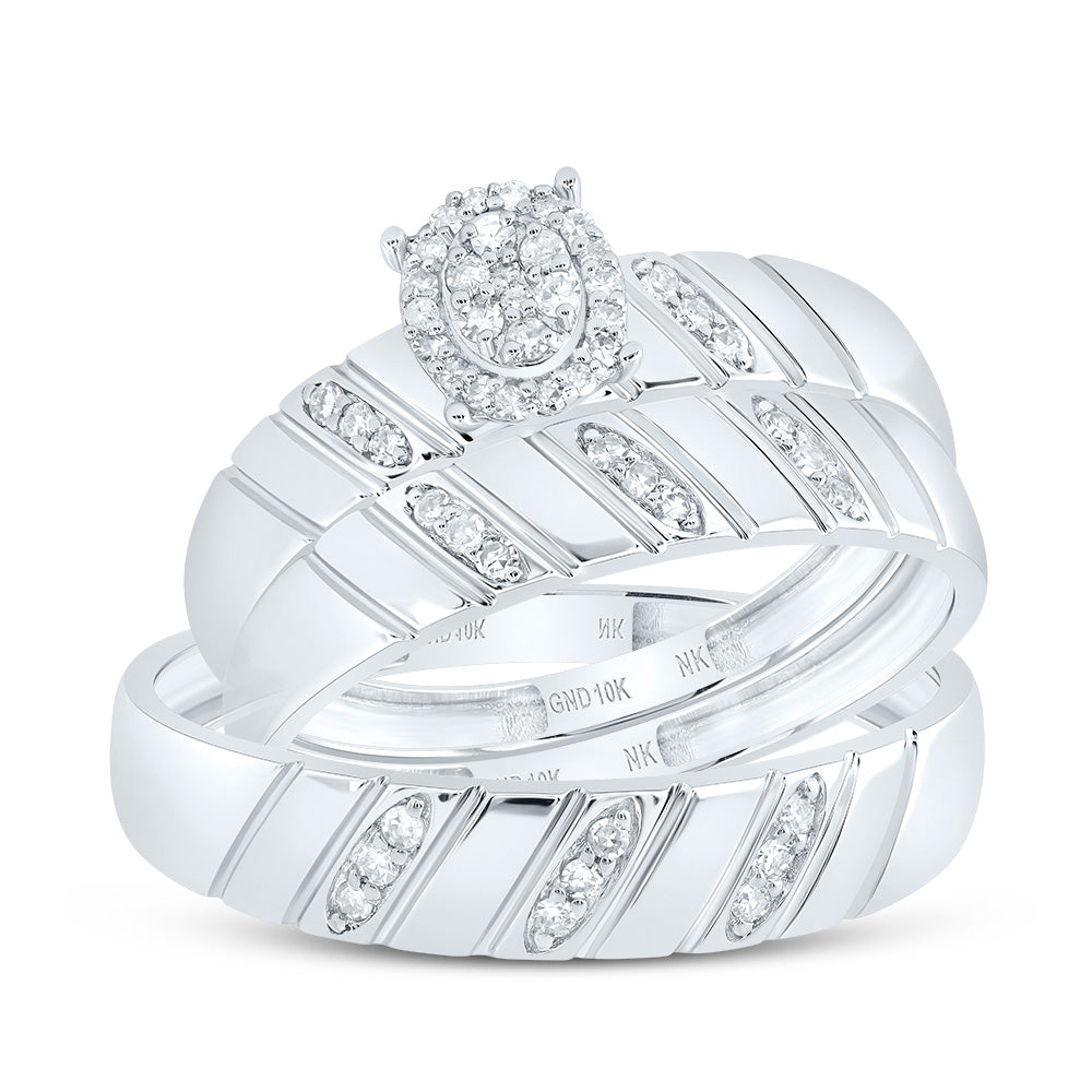 10kt White Gold His & Hers 1/5 Cttw Diamond Oval Bridal Wedding Ring Band Set, Women Size: 5-9, Men Size: 8-12