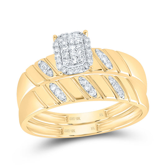 10kt Yellow Gold His & Hers 1/4 Cttw Diamond Emerald Bridal Wedding Ring Band Set, Women Size: 5-9, Men Size: 8-12