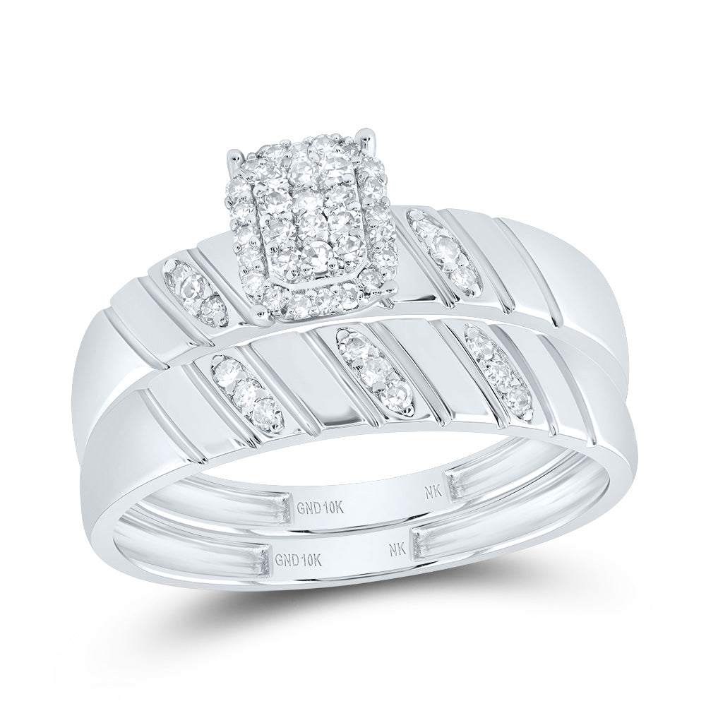 10kt White Gold His & Hers 1/4 Cttw Diamond Emerald Bridal Wedding Ring Band Set, Women Size: 5-9, Men Size: 8-12