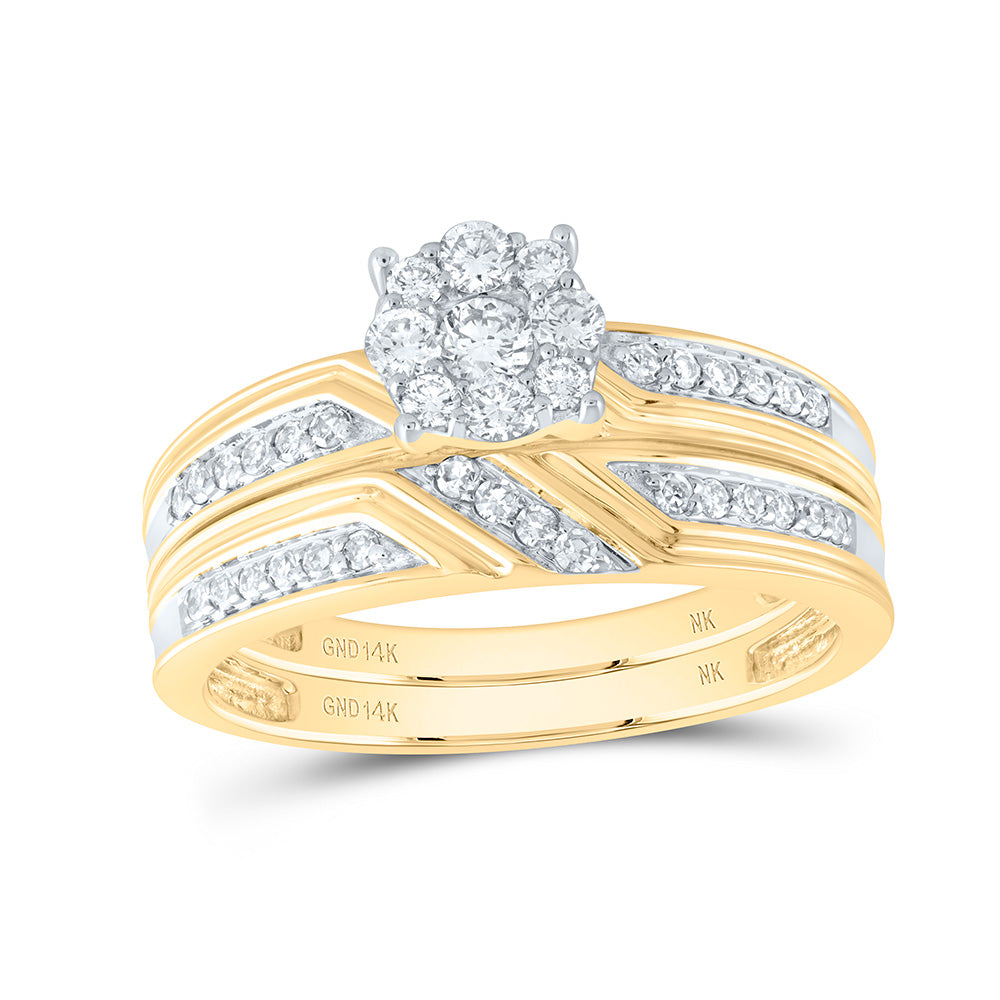 14kt Yellow Gold His & Hers 1/2 Cttw Diamond Bridal Wedding Ring Band Set, Women Size: 5-9, Men Size: 8-12