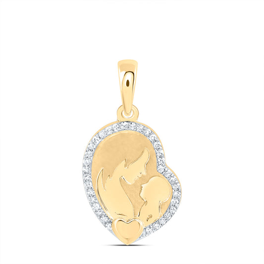10kt Yellow Gold 1/10 Cttw Natural Diamond Mom Heart Pendant