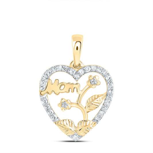 10kt Yellow Gold 1/8 Cttw Natural Diamond Mom Heart Pendant