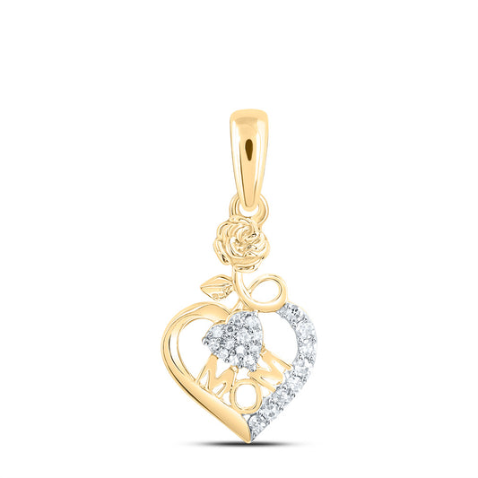 10kt Yellow Gold 1/12 Cttw Natural Diamond Mom Heart Pendant