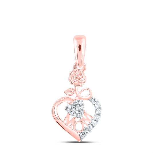 10kt Rose Gold 1/12 Cttw Natural Diamond Mom Heart Pendant