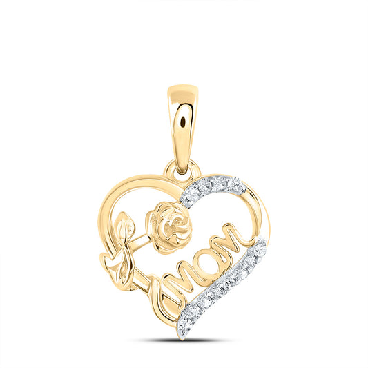 10kt Yellow Gold 1/20 Cttw Natural Diamond Mom Heart Pendant